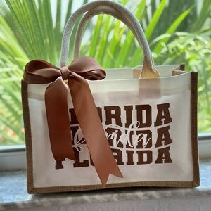 Florida Canvas Tote Bag with Brown Accents